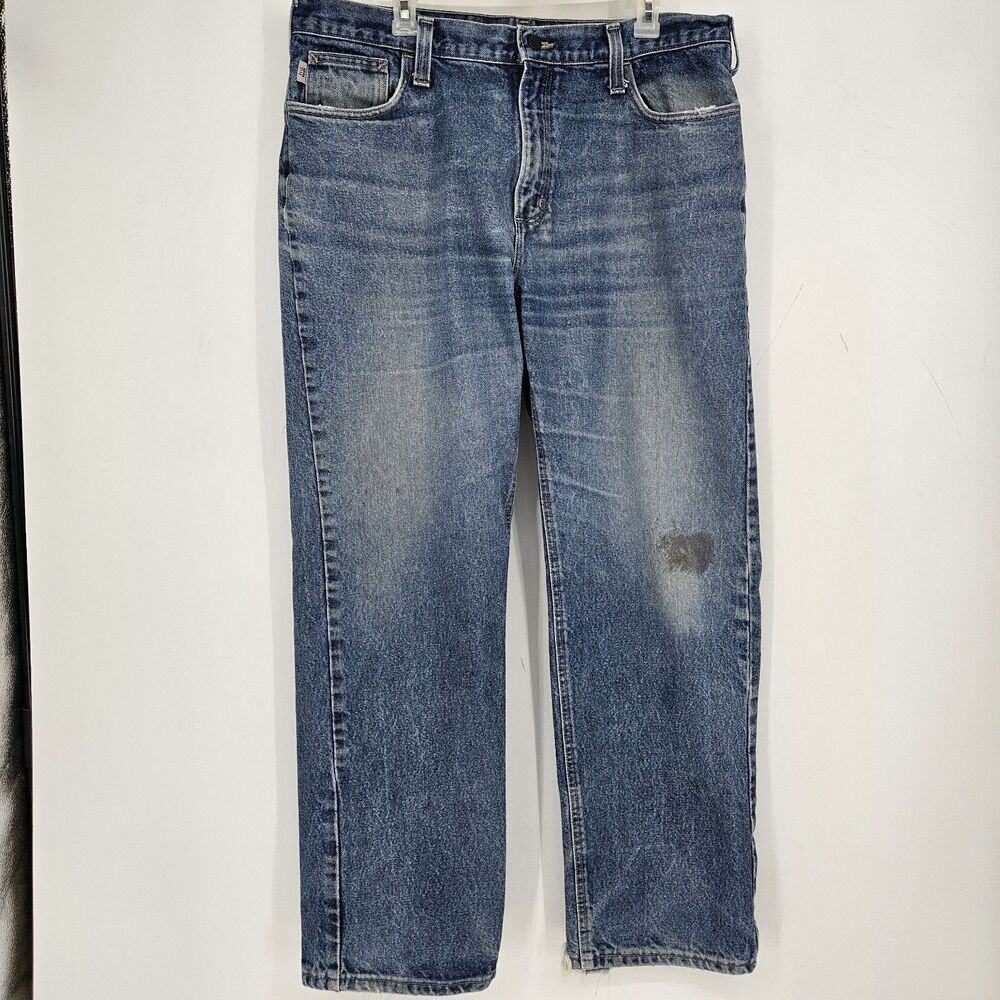 Carhartt FR Jeans Mens 38 X 32 Flame Resistant Relaxed Fit Straight‎ Leg Blue